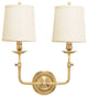 Logan, Two Light Wall Sconce, Aged Brass Finish, Off White Linen Shade