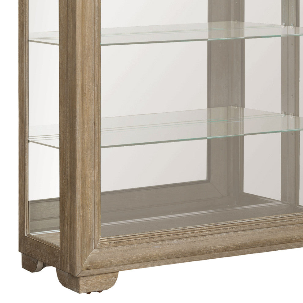 Light Wood Modern 5-Shelf Sliding Door Curio with LED Light