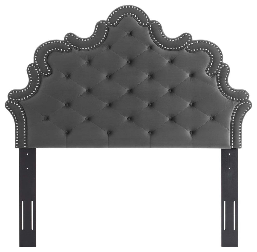 Arabella Button-Tufted Performance Velvet Twin Headboard, Charcoal