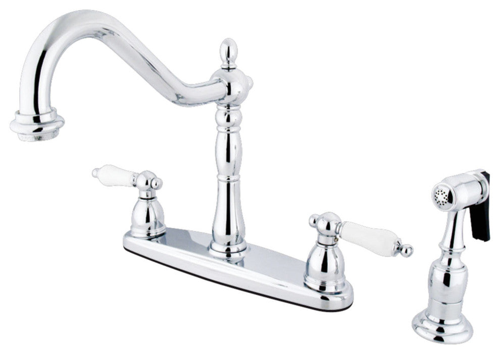 Kingston Brass Centerset Kitchen Faucet With Brass Sprayer, Polished Chrome