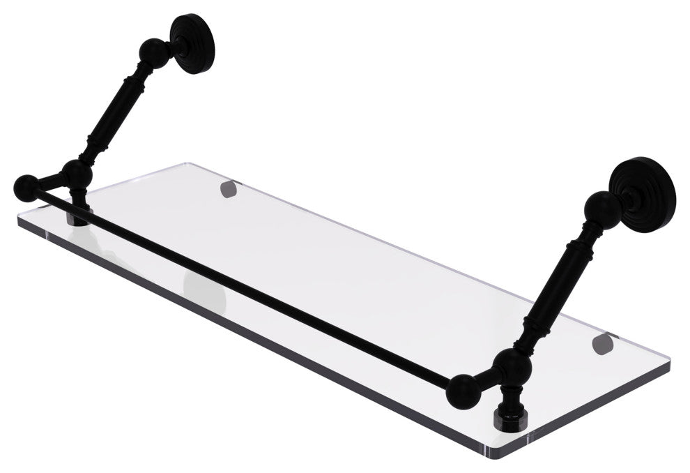 Waverly Place 24" Floating Glass Shelf with Gallery Rail, Matte Black