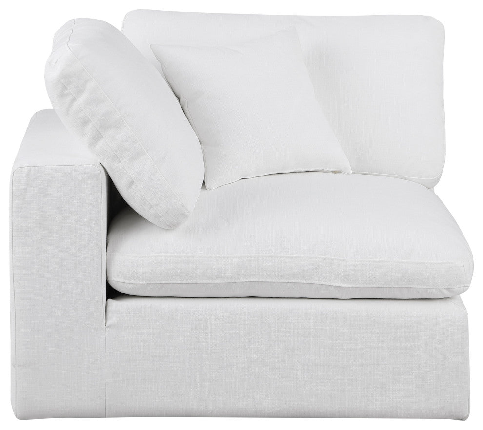 Comfy Beige Linen Textured Fabric Modular Chair, White, Linen Textured Fabric, Corner Chair