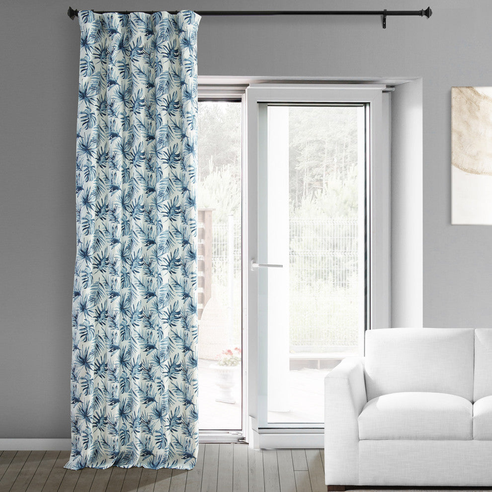 Artemis Printed Cotton Curtain Single Panel, Artemis Blue, 50wx96l