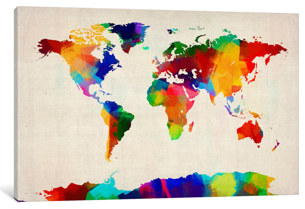 "Map of the World IV" by Michael Tompsett, 26x18x1.5"