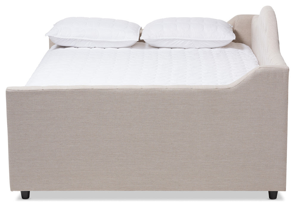 Baxton Studio Eliza Tufted Queen Daybed with Trundle in Light Beige