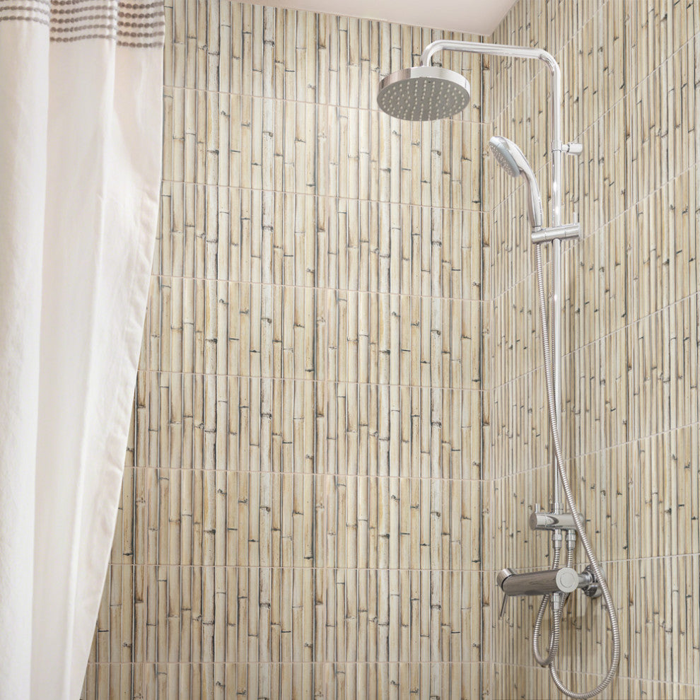 Bamboo Haven Sandy White Fluted Fluted Ceramic Wall Tile