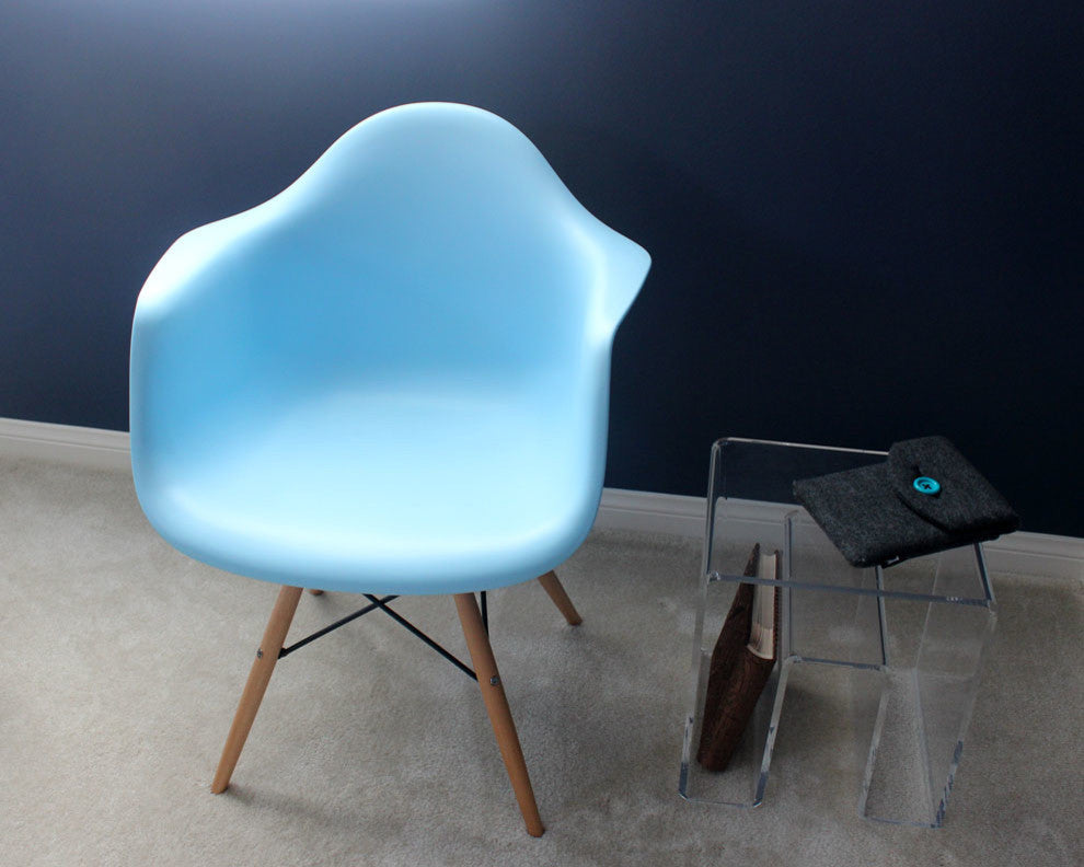 S/2 DAW Light Blue Mid Century Modern Plastic Dining Armchair W/ Wood Eiffel Leg