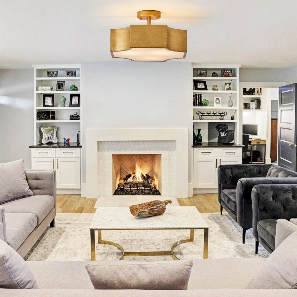 3-Light Modern Gold Semi-Flush Mount Lighting