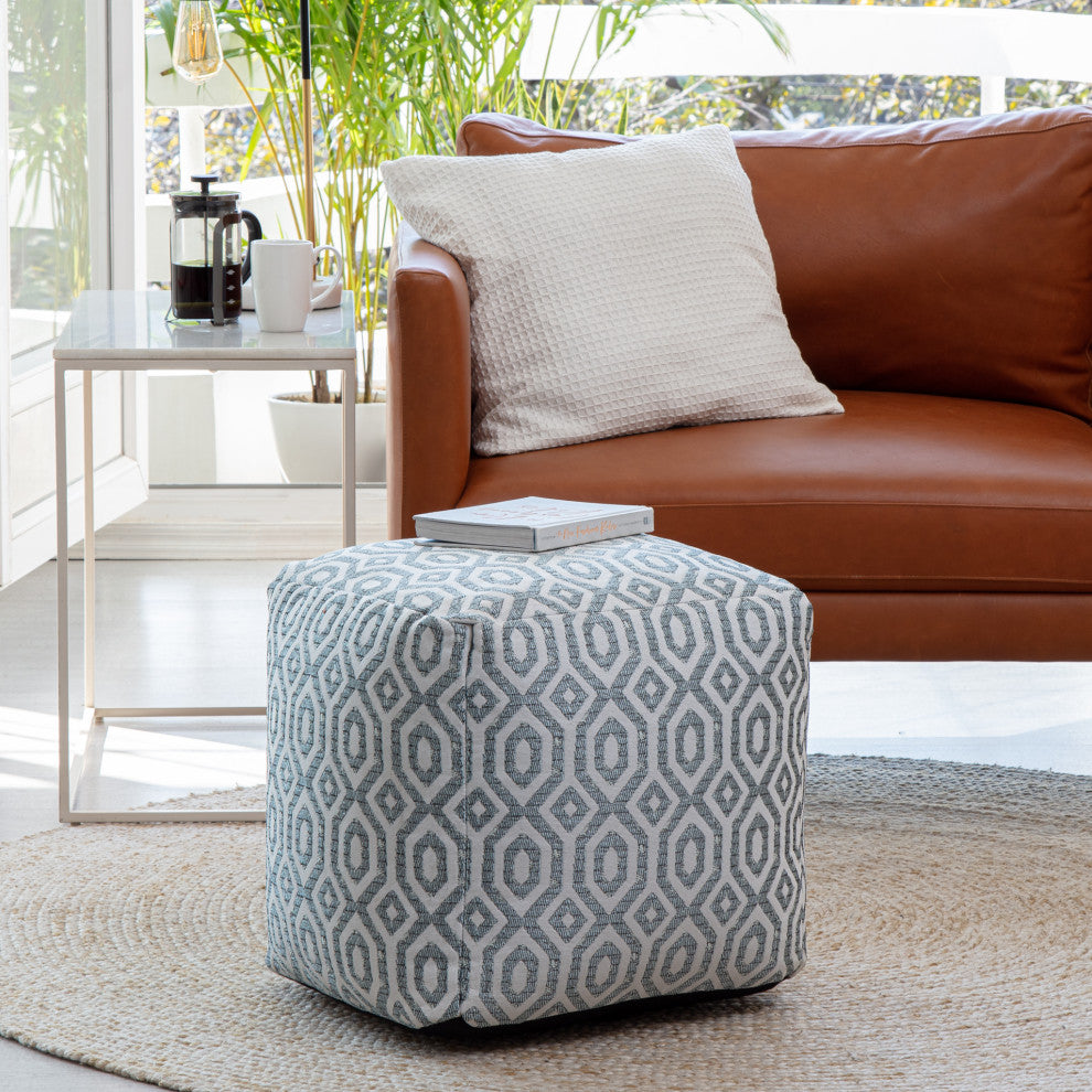 Zuma Teal 18" x 18" x 18" Teal and Ivory Pouf