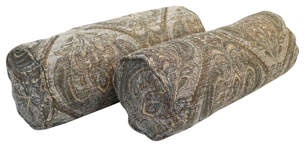 20"X8" Double-Corded Jacquard Chenille Bolster Pillows, Set of 2, Gray Damask