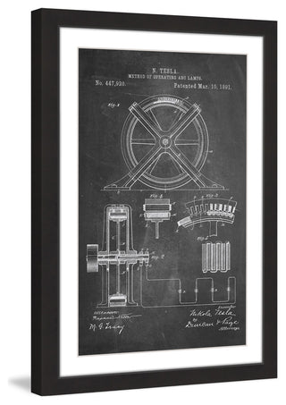"Tesla Arc Lamp 1891 Chalk" Framed Painting Print
