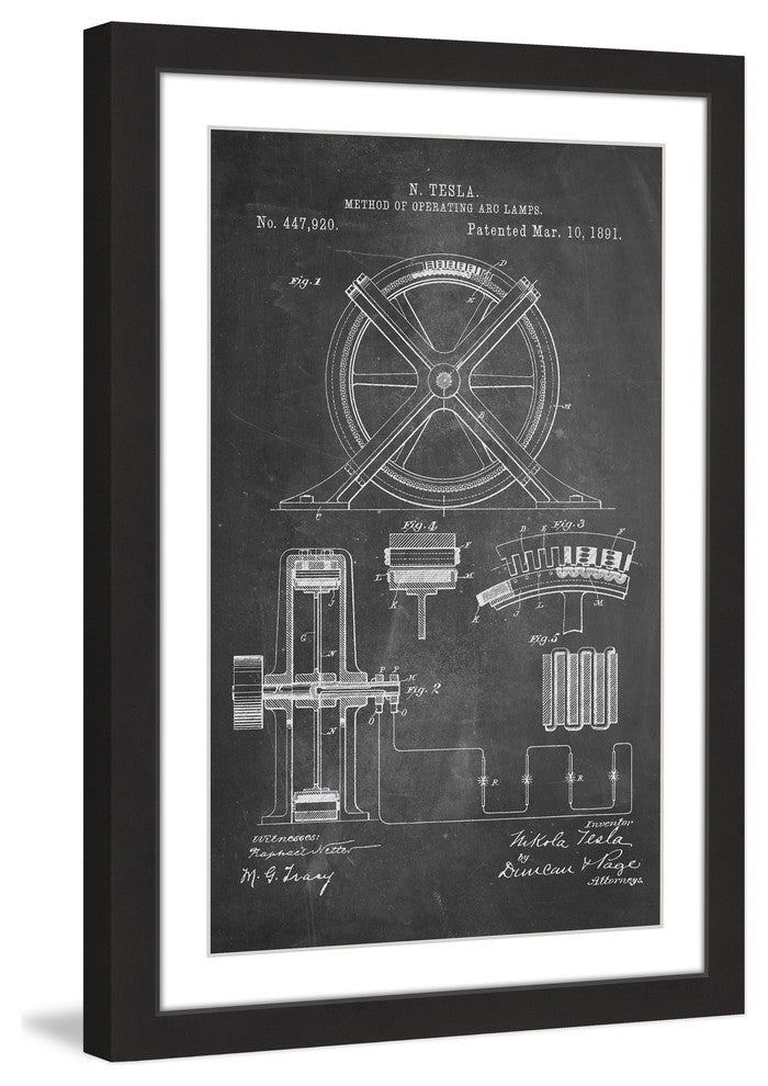 "Tesla Arc Lamp 1891 Chalk" Framed Painting Print
