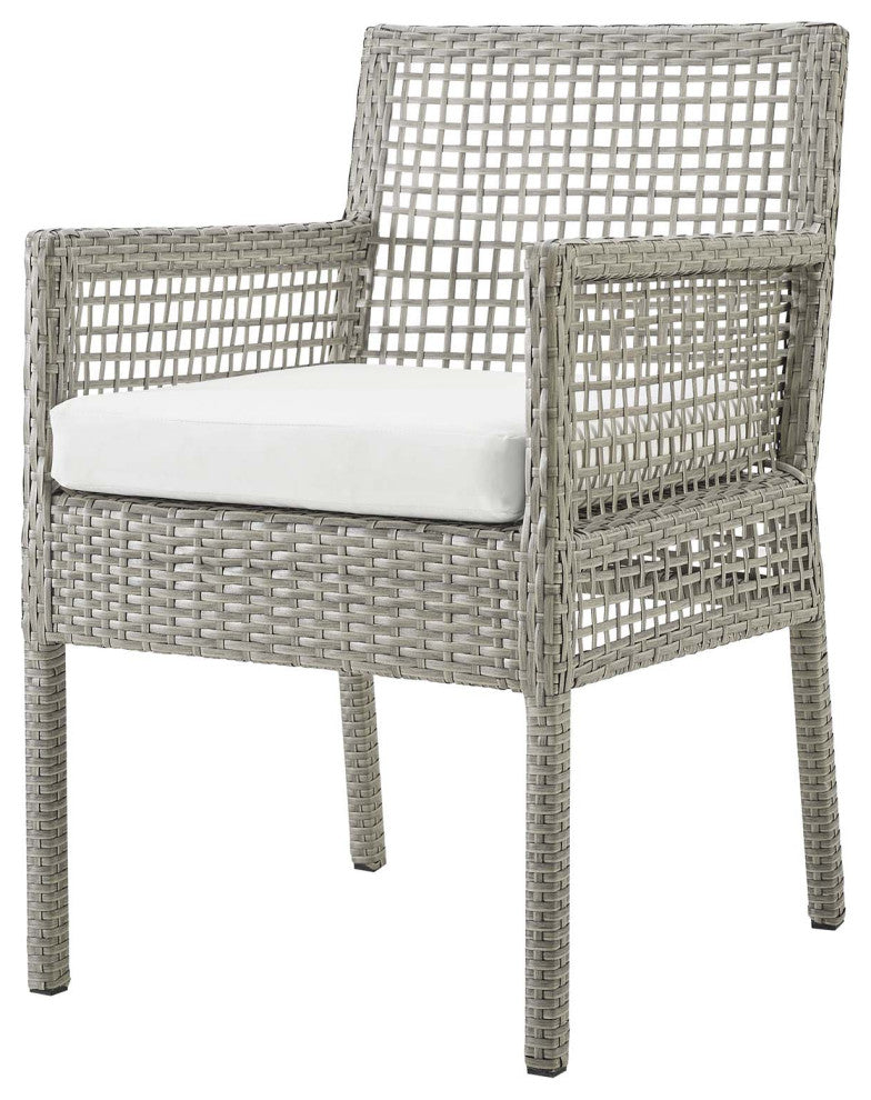 Modern Outdoor Dining Chair Armchair and Table Set, Rattan Fabric, Gray White