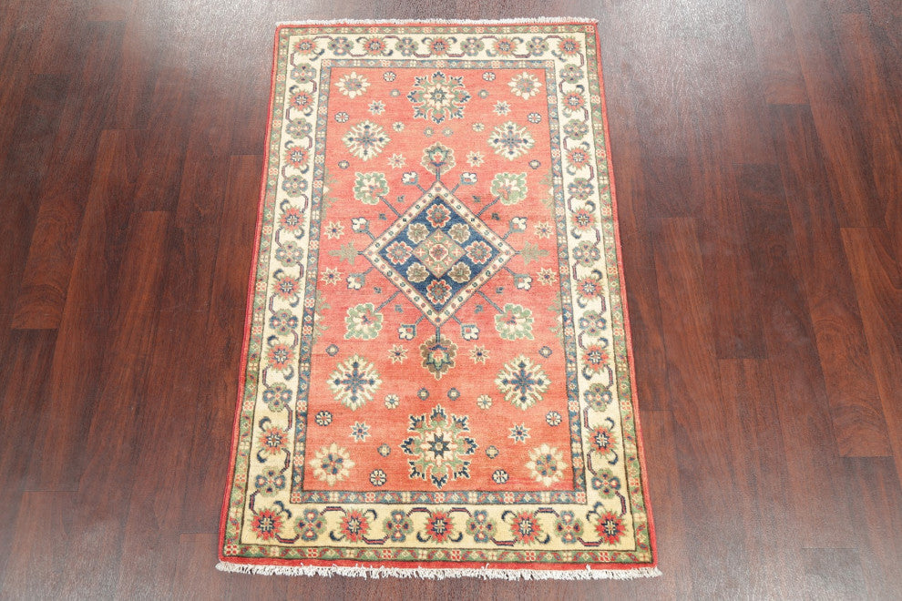 Hand Made Kazak Oriental Faded Traditional Pakistani Area Rug, Orange, 3x5