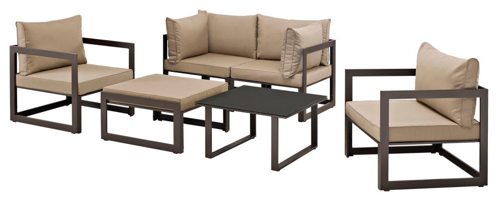 Brown Mocha Fortuna 6-Piece Outdoor Patio Sectional Sofa Set