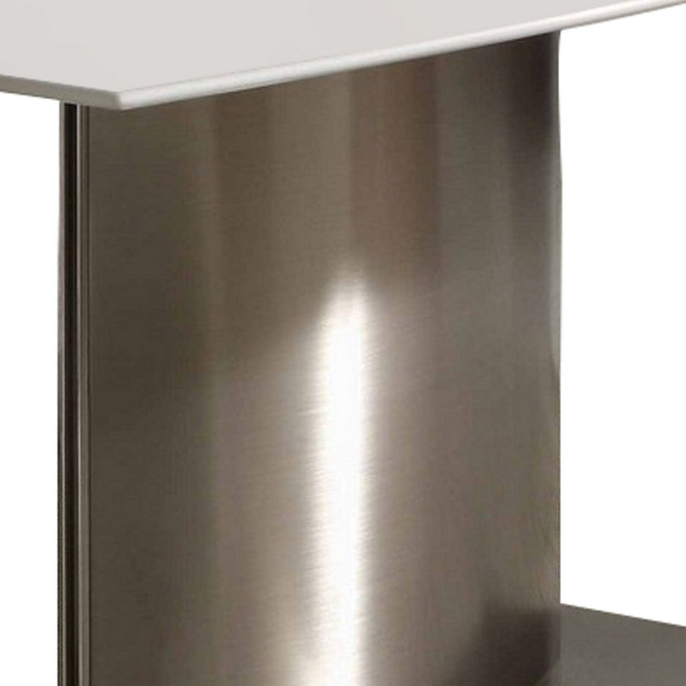 Benzara BM288132 Modern Dining Table With White Marble Top and Steel Base