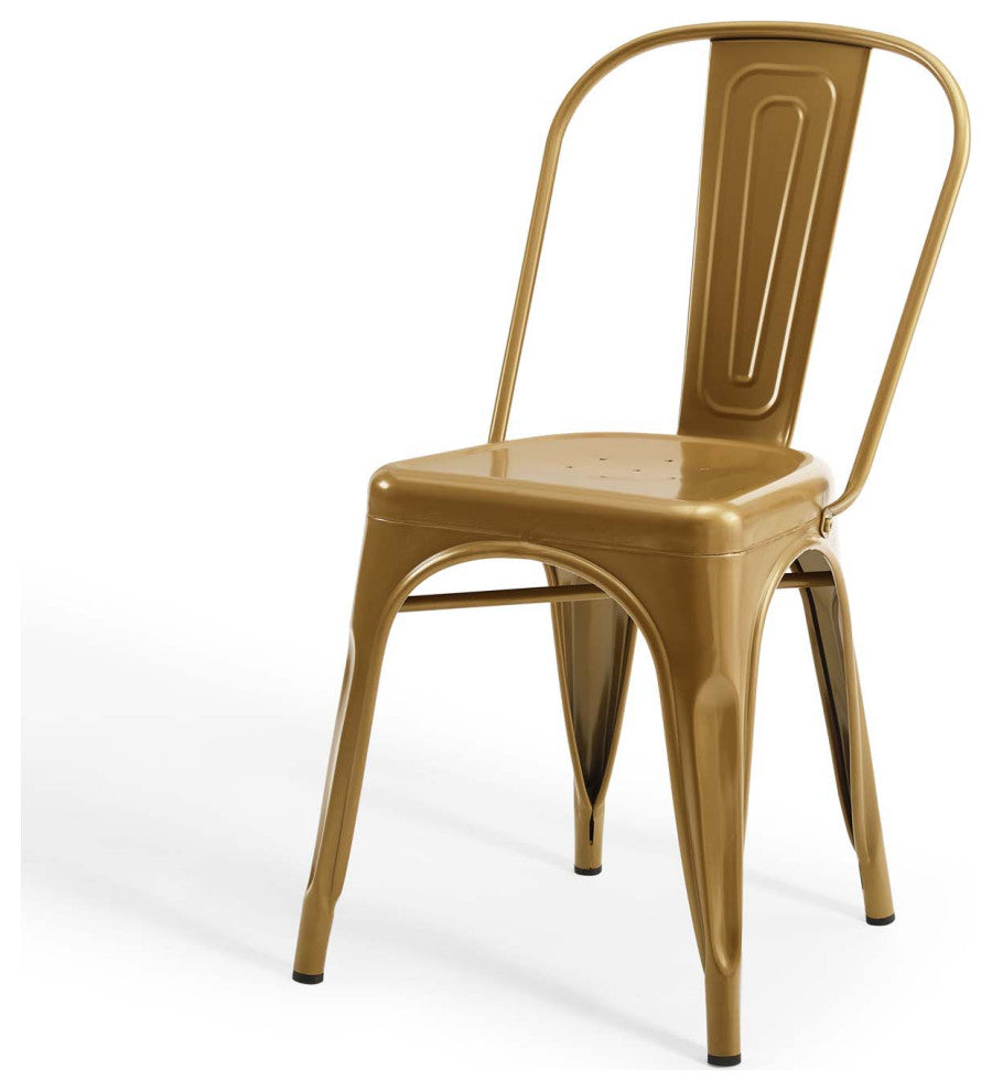 Side Dining Chair, Set of 2, Metal, Gold, Modern, Bistro Restaurant Hospitality