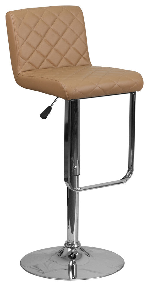 Contemporary Vinyl Adjustable Height Barstool With Chrome Base, Cappuccino