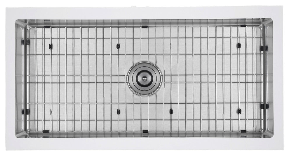 Ancona 36" Single Bowl Farmhouse Apron Kitchen Sink, White and Stainless Steel