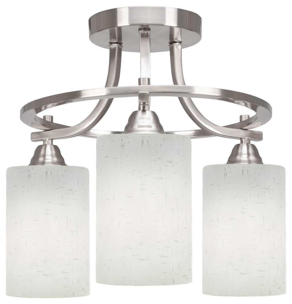 Paramount 3-Light Semi-Flush Light, Brushed Nickel, 4" White Muslin Glass