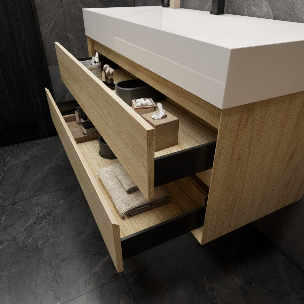 MAX 48" Floating Bath Vanity With Acrylic Sink, Coffee Wood