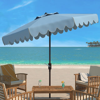 Venice Scallop 9' Crank Outdoor Push Button Tilt Umbrella Baby Blue / White