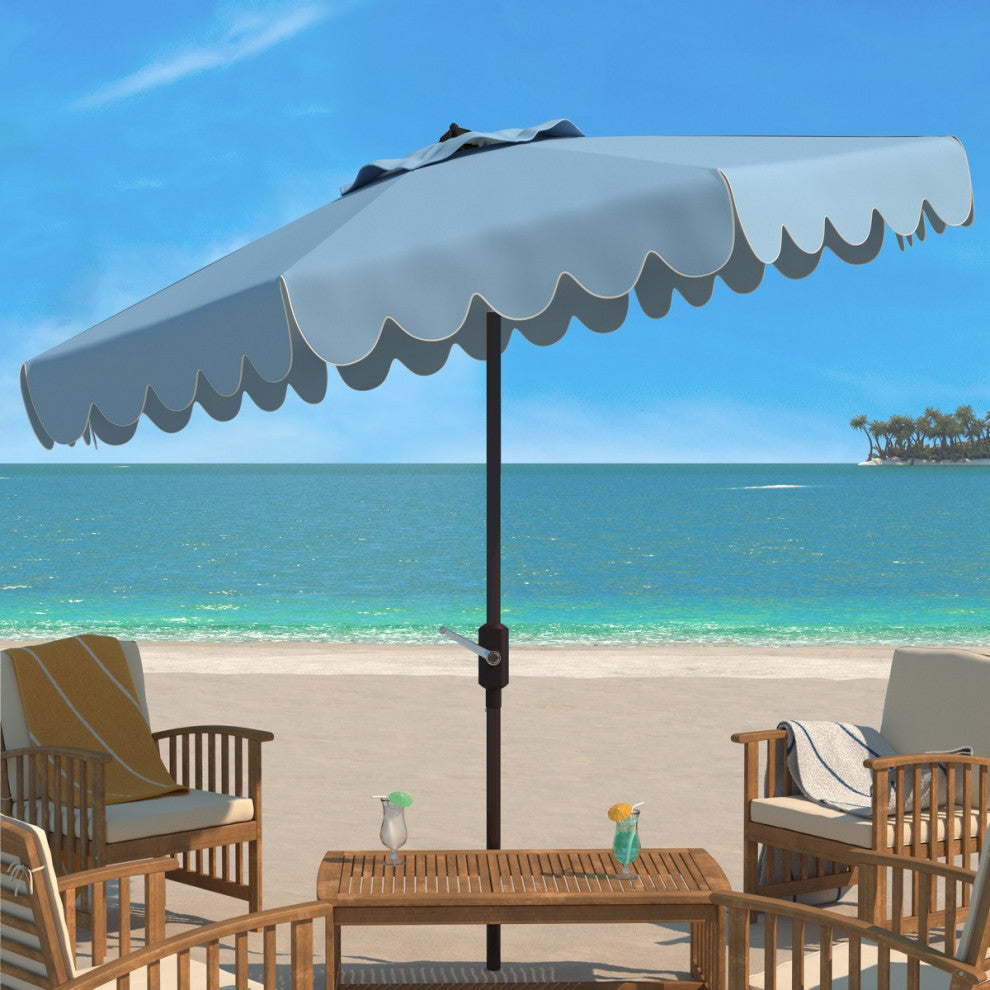 Venice Scallop 9' Crank Outdoor Push Button Tilt Umbrella Baby Blue / White