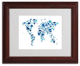 'Dinosaur World Map' Matted Framed Canvas Art by Michael Tompsett
