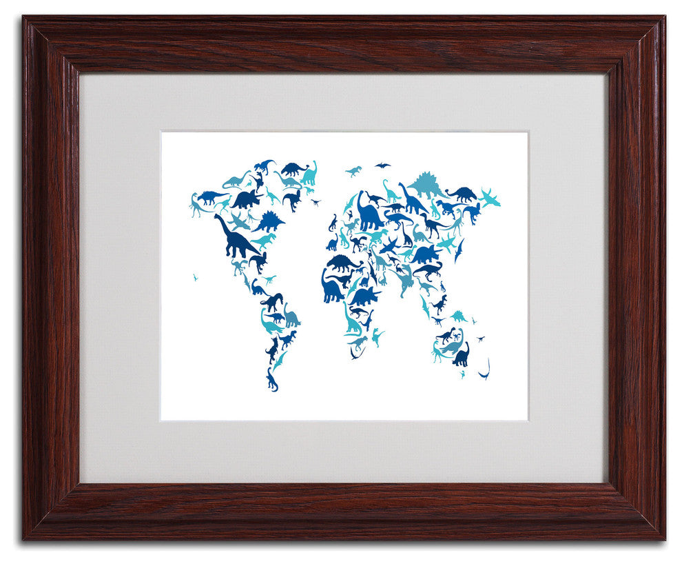 'Dinosaur World Map' Matted Framed Canvas Art by Michael Tompsett