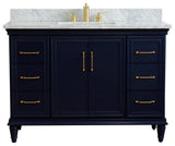 49" Single Sink Vanity, Blue Finish With White Carrara Marble