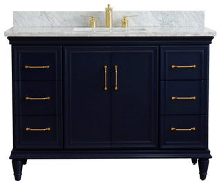 49" Single Sink Vanity, Blue Finish With White Carrara Marble