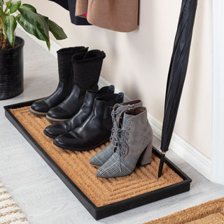 34.5"x14"x1.5" Rubber Boot Tray With Rectangle Embossed Coir Insert