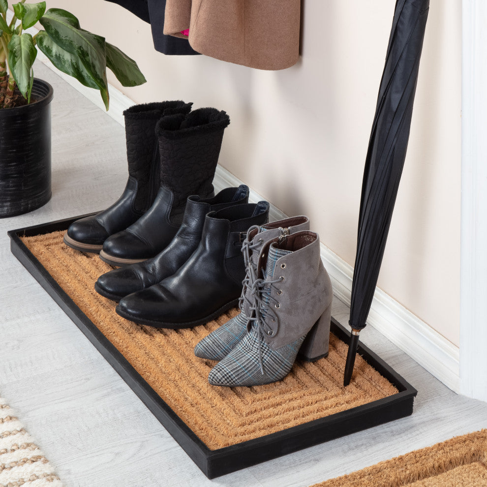 34.5"x14"x1.5" Rubber Boot Tray With Rectangle Embossed Coir Insert