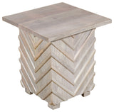 Zane Mango Solid Wood End Table With Zig-Zag Pattern, White Wash