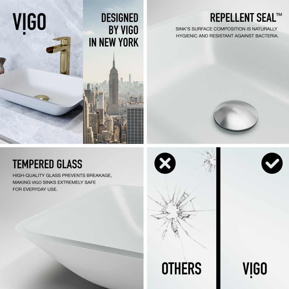 VIGO Sottile 18"L x 13"W x 4"H Glass Rectangular Vessel Bathroom Sink, White