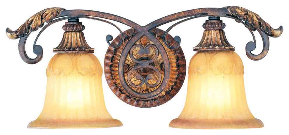 Villa Verona Bath Light, Verona Bronze With Aged Gold Leaf Accents