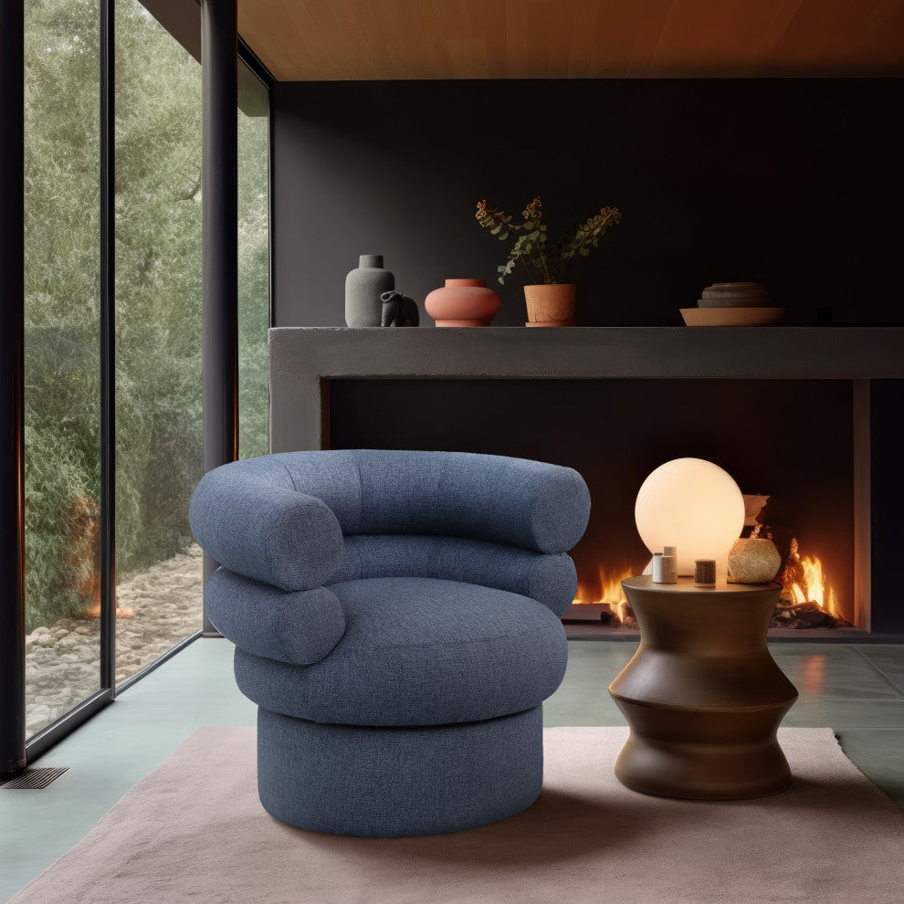 Valentina Linen Textured Fabric Upholstered Accent Swivel Chair, Navy