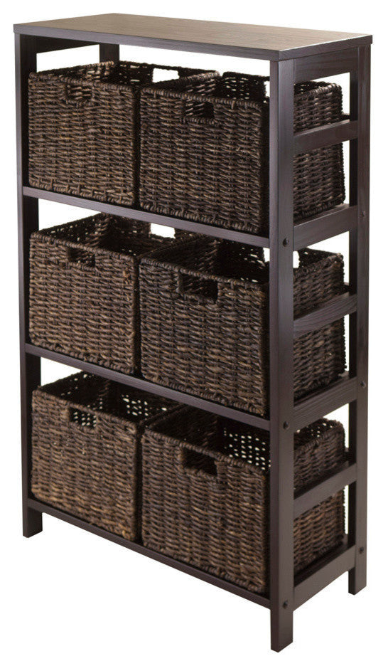 Winsome Granville 7-Piece Storage Shelf with 6-Foldable Baskets, Espresso