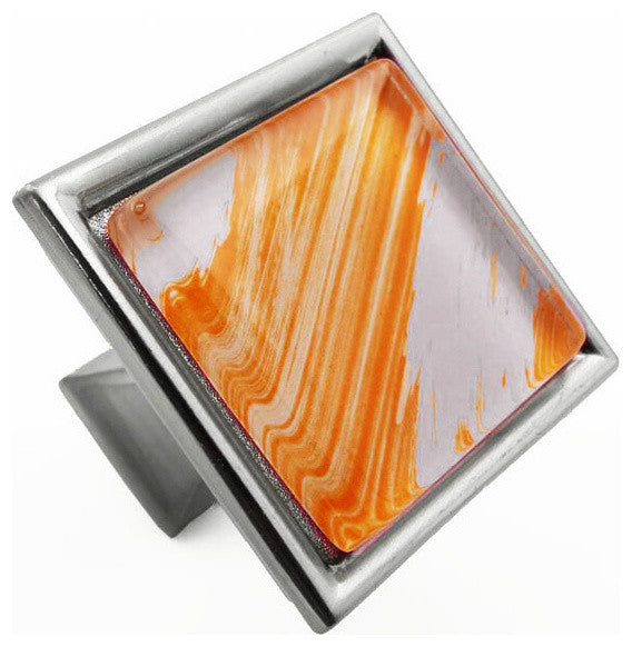Hand Brushed Orange Tilted Strokes Crystal Glass Brushed Nickel Classic Knob