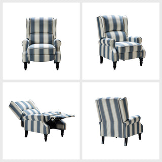 Modern Push-Back Plaid Recliner with Rolled Armrest, Stripe Navy