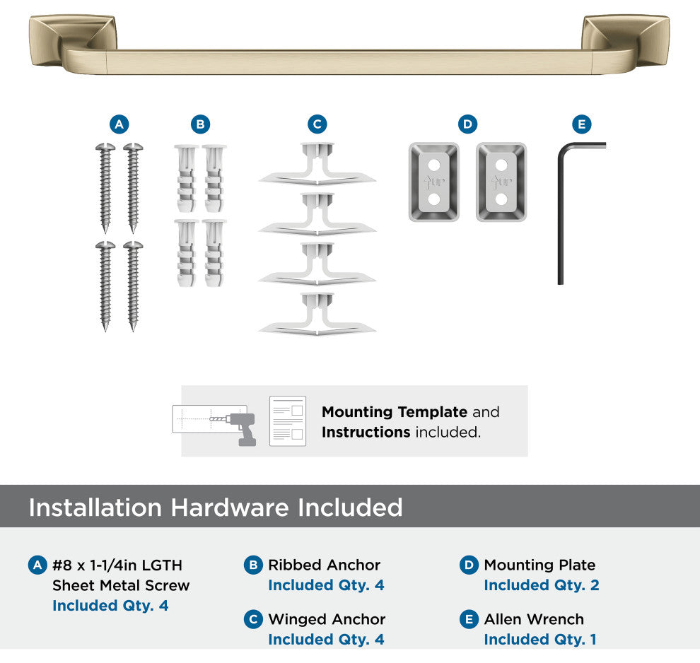 Amerock Highland Ridge Transitional Towel Bar, Golden Champagne, 18" Center-to-C