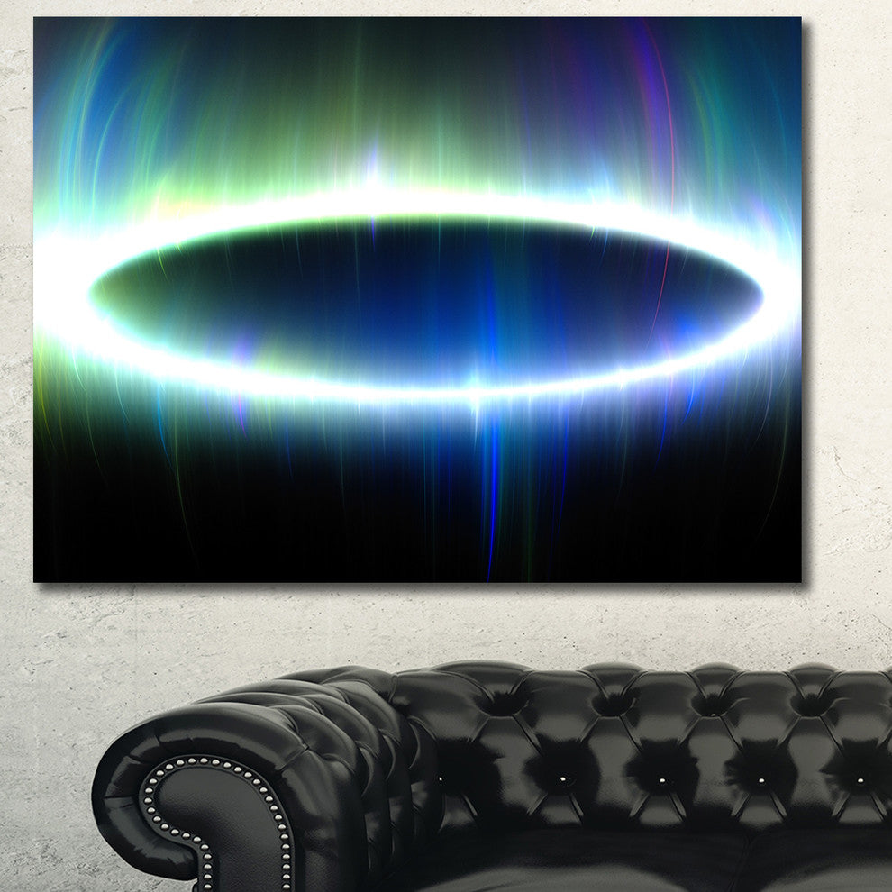 Large Blue Oval Fractal Light, Oversized Abstract Canvas Art Print, 60x40