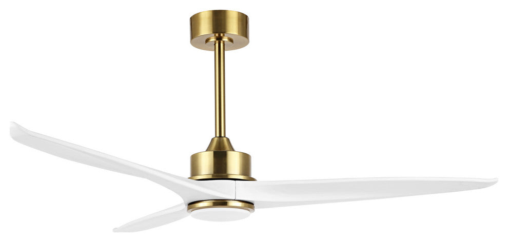 52" Solid Wood 3-Blade LED Ceiling Fan With Remote Control and Light Kit, Gold/White