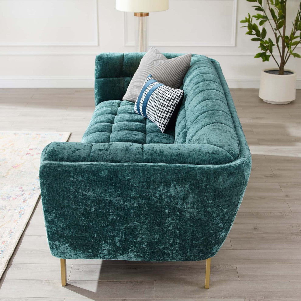 Sofa, Velvet, Teal Blue, Modern, Living Lounge Room Hotel Lobby Hospitality