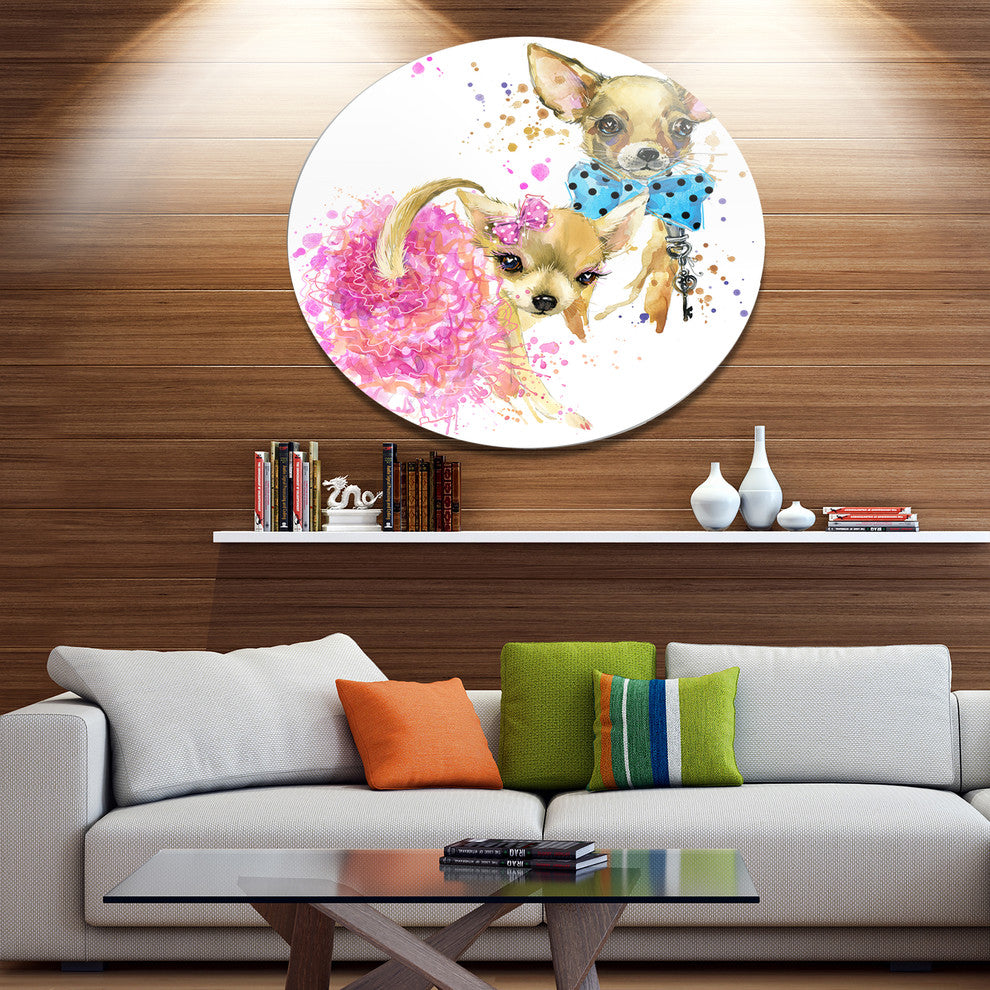 Bridge And Groom Dog Illustration, Animal Round Wall Art, 11"
