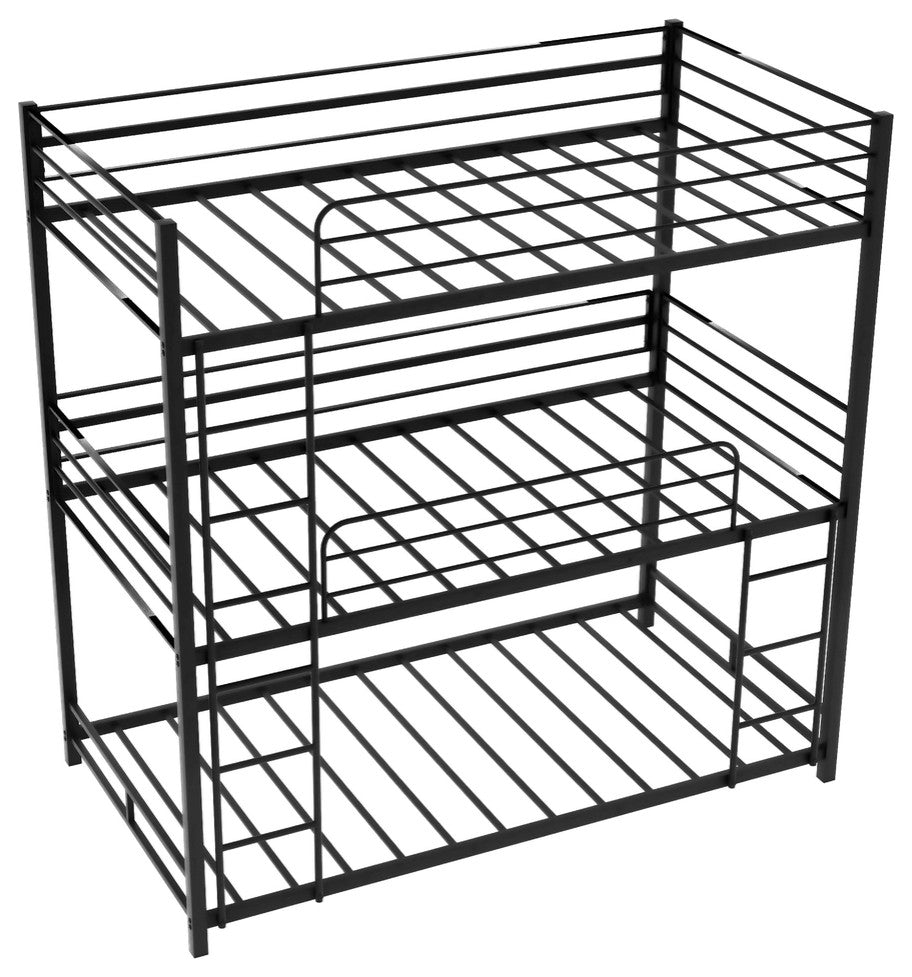 Black Twin Over Twin Over Twin Traditional Bunk Bed
