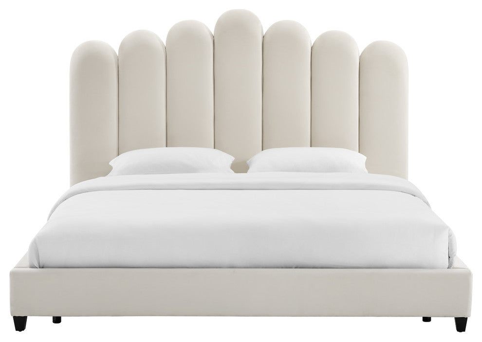 Celine Cream Velvet Bed in King - Cream