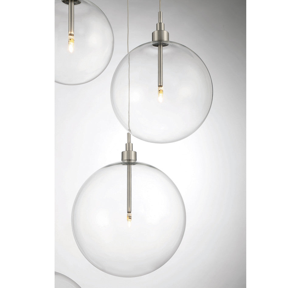 5-Light Pendant in Natural Brass, Brushed Nickel