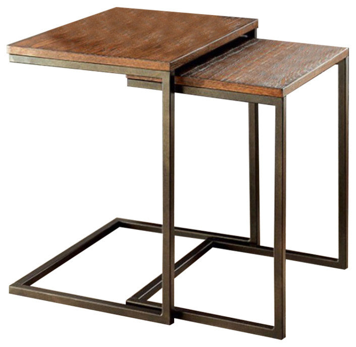 Zia Industrial Style Nesting Table, Medium Oak