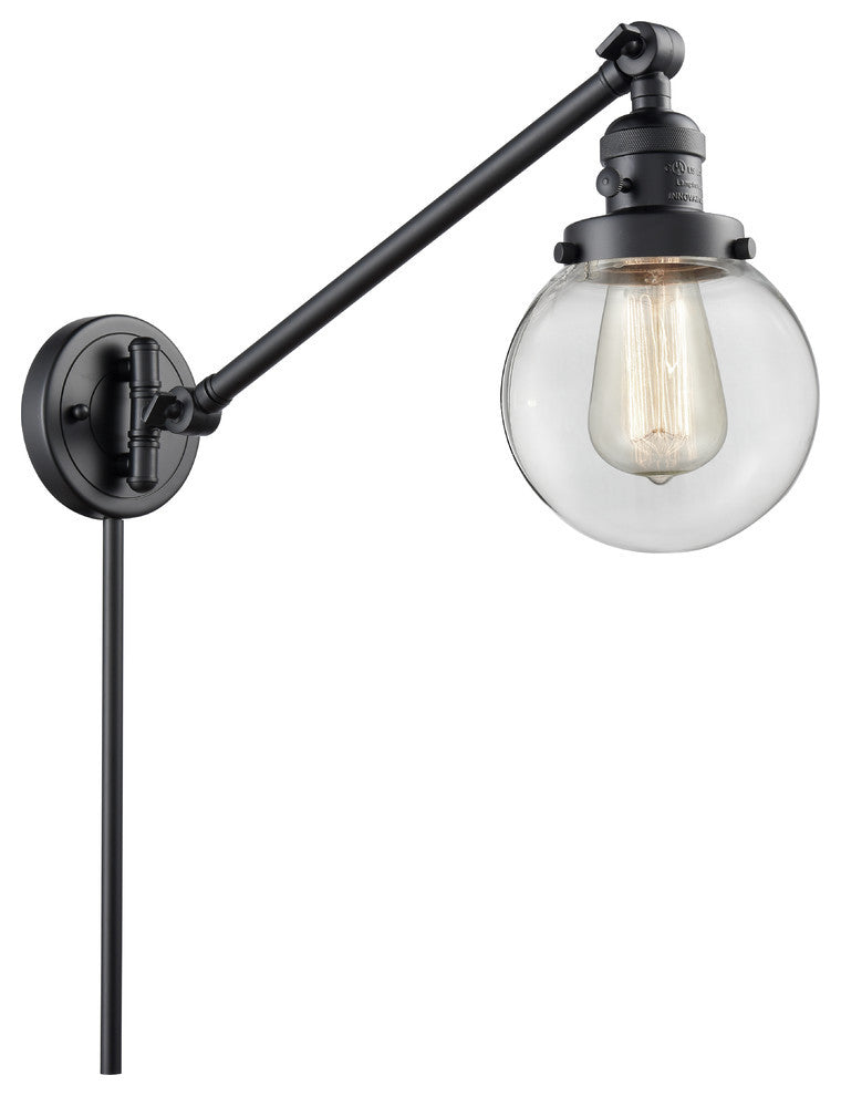 Beacon 1-Light LED Swing Arm Light, Matte Black, Glass: Clear